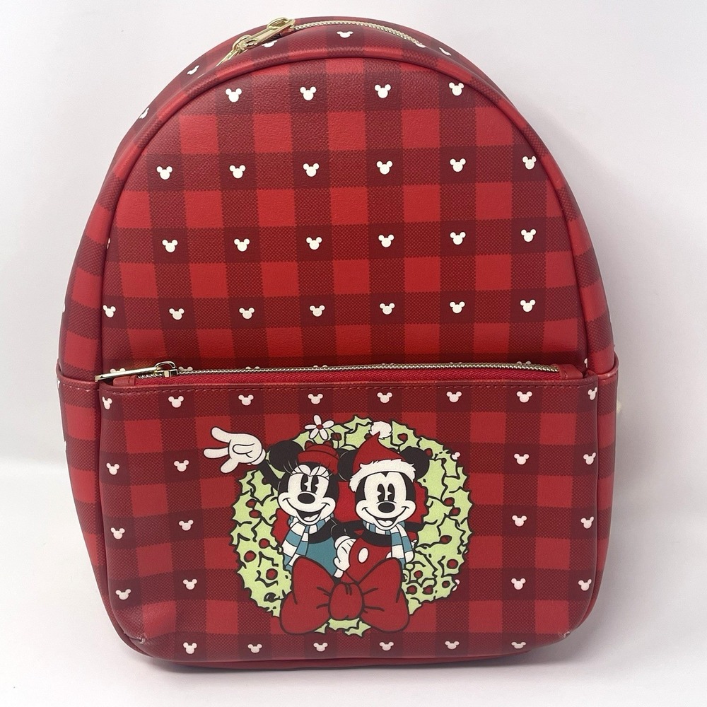 Loungefly Disney 100 Mickey Minnie Holiday Mini Backpack Red Plaid Target NWT